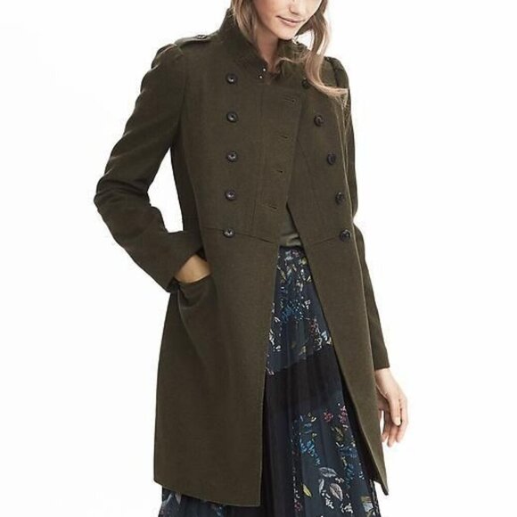 Banana Republic Melton Wool Long Military Jacket Green - SP - Picture 1 of 16